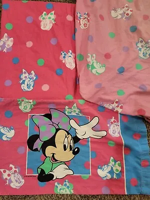 90'S VINTAGE Walt DISNEY Minnie Mouse Twin Sheet Set Pink • $39