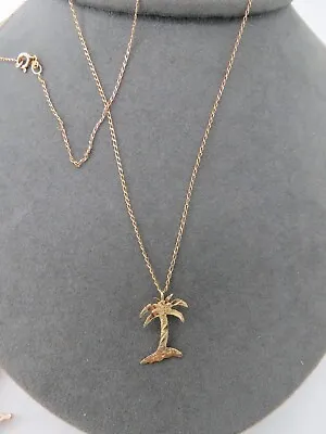 $89.99 • Buy 14k Palm Tree Pendant Necklace Diamond Cut Design 18.75  Chain Marked OR Italy