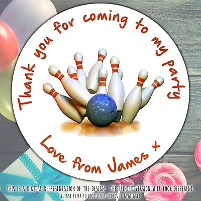 Bowling Birthday Party Stickers 10 Pin Personalised Thank You Sweet Cone 3 Sizes • £3.79