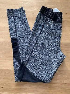 HOLLISTER Workout Gym Yoga Black White Marl Mesh Leggings Size M • £9.99