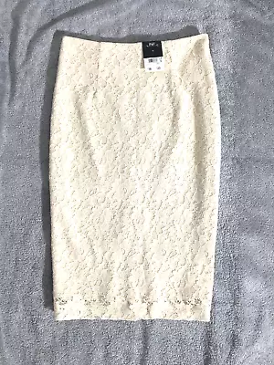 F&F Pencil Skirt Size 10 W29 Cream Liner Zip Back Lace • £8.99