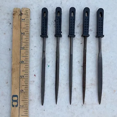 File Lot Of 5 Square Round Flat 7  Long Vintage Tool Black Handle • $10