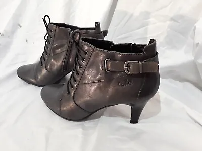 £19.99 • Buy Caprice Ladies Grey Leather High Heel Lace Up Ankle Boots Size UK6 EU39 
