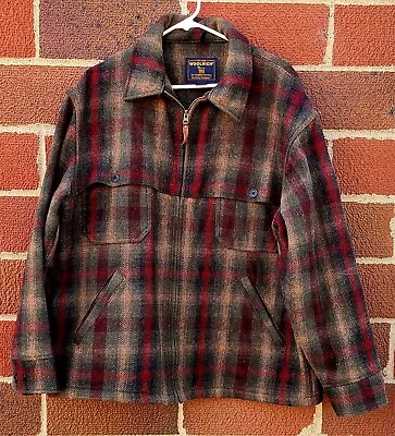 Vintage Woolrich Wool Plaid Jacket Coat Mens Size L Cape Cruiser Makinaw Zip • $100