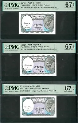 Egypt 1940 (ND 2002) P-190Ab PMG Superb Gem UNC 67 Lot Of (3) 5 Piastres • $99.99