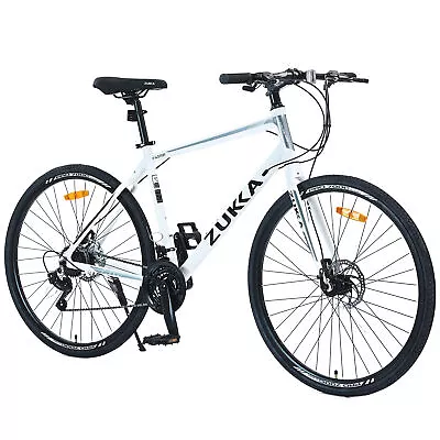 21 Speed Hybrid Bike Disc Brake 700C Road Bike For Men Women City Bicycle White • $303.80