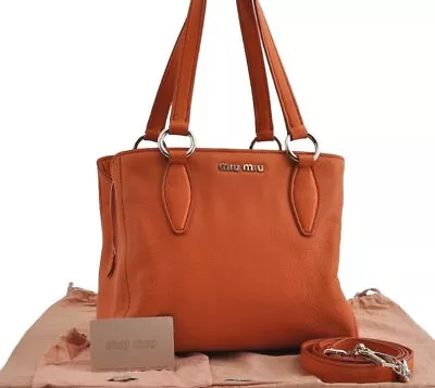 Authentic MIU MIU VITELLO PHENIX Leather 2Way Hand Bag RR2014 Orange 8665I • $420