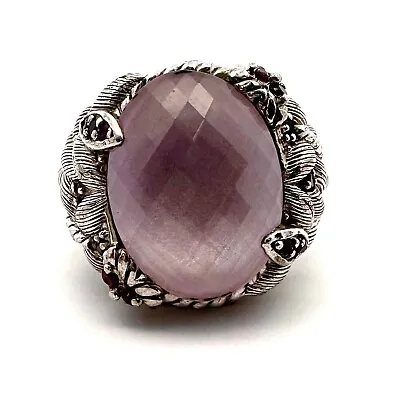 Judith Ripka Sterling Silver Checkerboard Cut Rose Quartz Ring-Size 5.5-A2543 • $148.99