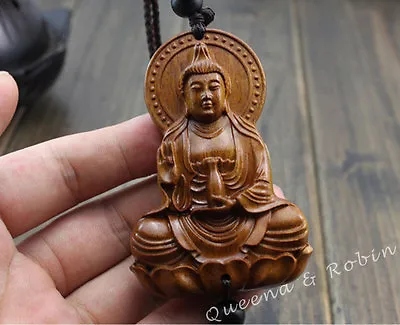 Chinese Knot Wood Carving Net Bottle Kwan Yin Buddha Statue Car Pendant Hanger • $7.69