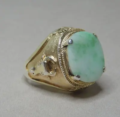 Vintage Chinese Gilded Sterling Silver And Jade Signet Ring   3077 • $244.09