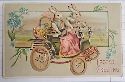 Vintage Easter Postcard Rabbits In A Touring Car Lap Robe And Easter Basket • $7.99