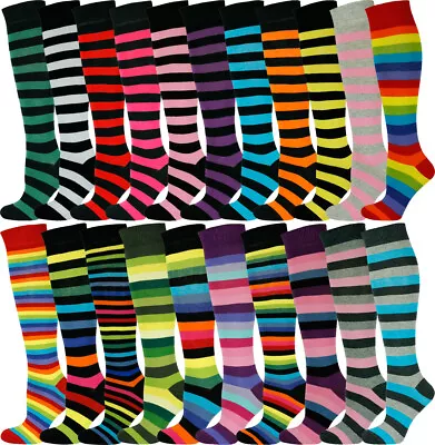 Knee High Socks Stripe Seamless Toe Finest Combed Cotton • £7.95