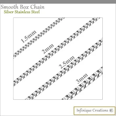 Stainless Steel Silver Box Chain Bracelet And Necklace Men Women 1mm-4mm 7-38  • $8.79