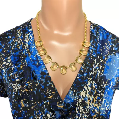 J.Crew Gold Tone Statement Fashion Necklace Yellow Citrine Garnet Gem Stones 21  • $19.99