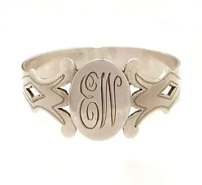 Finger Ring Style Sterling Napkin Ring Monogram EW Vintage Near Antique SIGNED • $74.99