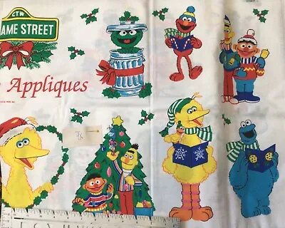 Vintage Sesame Street Holiday Christmas Appliqué Fabric Panel Elmo Big Bird • $11.99