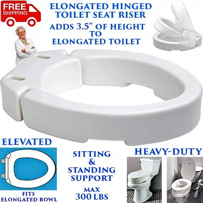 Elongated Elevated Toilet Seat Riser Hinged Raised For Handicap Disabled Elderly • $54.90