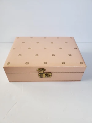 $20 • Buy Vintage Mid Century Pink Jewelry Box Vinyl/Velvet/Satin W/Key
