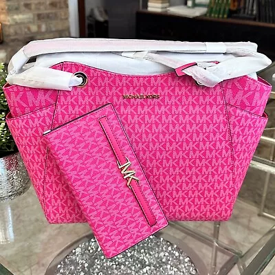 Michael Kors Jet Set Travel Large Chain Shoulder Tote + Wallet Set Electric Pink • $185.95