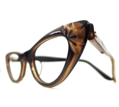 Vintage 50s 60s Rare Carved Cat Eye Glasses! Unused NOS Cateye Eyeglass Frame • $97