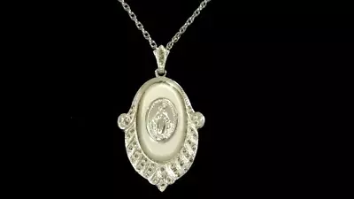 MOP Sterling Silver Marcasite 1.5  Miraculous Mary Religious Pendant Necklace 18 • $24.99