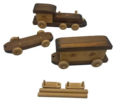 Vintage Handmade Wooden Train Set 5 Piece Toy Pegs Caboose Engine • $35