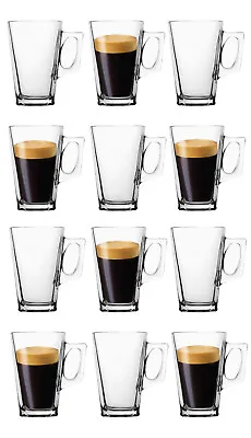 12 Latte Coffee Tea MUGS Cups Clear Glass Cafe Cappuccino Hot Chocolate Drinks • £14.95