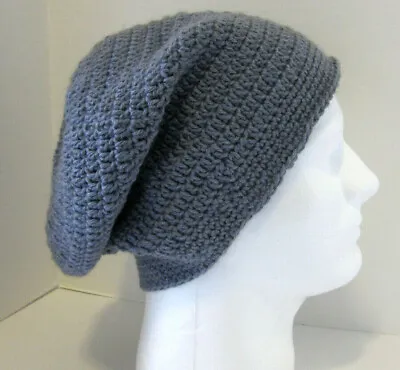 YAK Wool Medium Gray Baggie Beanie Kufi Hat Cap Handmade Crochet Knit Size M • $24.99