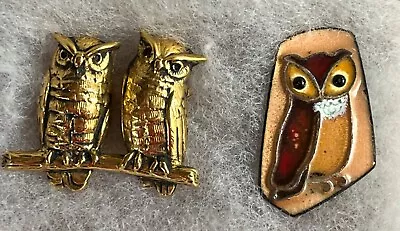 S/2 Owl Brooch/Pins MFA Museum Fine Arts 2 Owls On A Branch + Artsy Horned Owl • $40