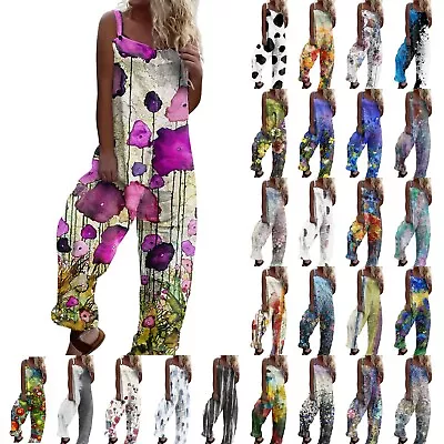 $10.99 • Buy Women Summer Strappy Jumpsuit Boho Sleeveless Suspender Overalls Romper Pants