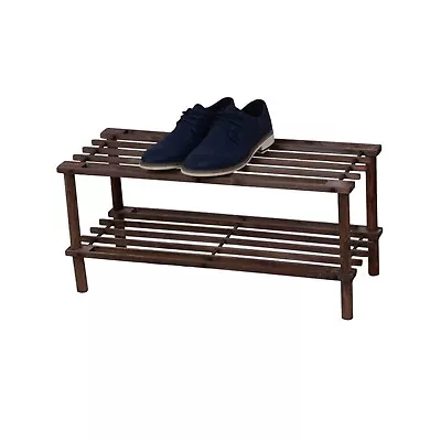 Dark Oak Wooden Shoe Rack Footwear Storage Organiser Strong Unit Shelf Tier New • £4.95