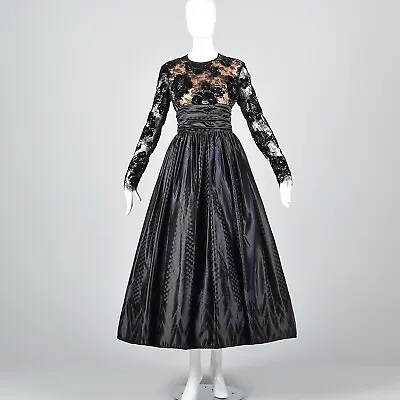 M Vintage 1980s 80s Zandra Rhodes Designer Black Formal Evening Gown Maxi Dress • $1074.60