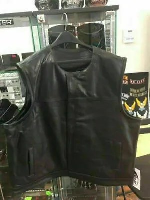 Men's Leather Motorcycle Club Vest No Collar 6674.00 Vest ( Size 8XL ) • $110