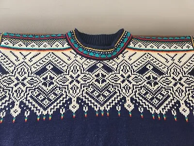 VTG Mens Dale Of Norway Blue Multicolor NORWEGIAN WOOL Sweater XL • $107.99