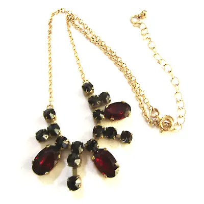 Vintage Czechoslovakia Signed Garnet Glass Necklace • $36.79