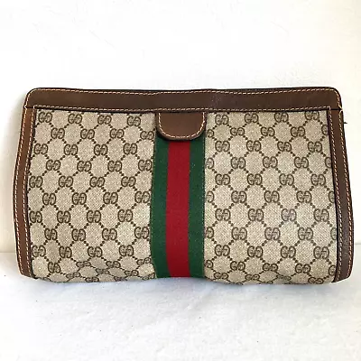 Vintage GUCCI Purse Sherry Line Clutch Bag PVC Leather  Authentic From JAPAN • $139.99