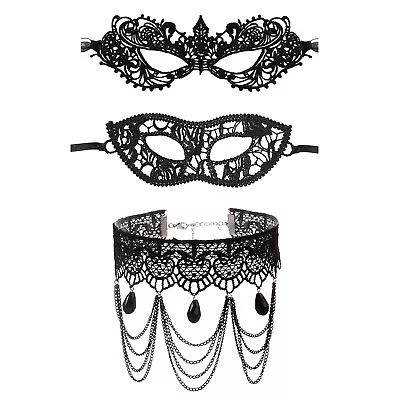 3pcs Venetian Masquerade Mask Lace Choker Set Halloween Mardi Gras Cosplay Masks • $13.99