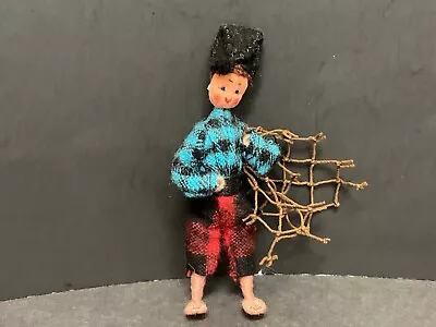 Thread Wrapped Doll Fisherman With Net Material Head Hand Painted Face VINTAGE • $10.99