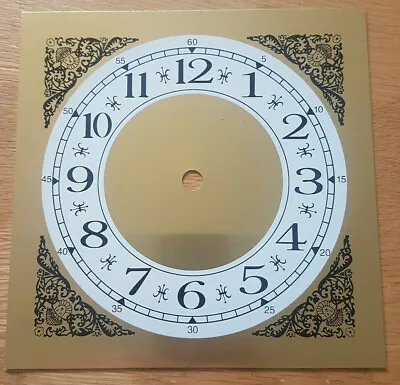 £9.95 • Buy 180mm Square Clock Dial Face - White & Brass/Gold Finish - Arabic Numerals -SQ02
