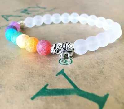 7 Chakra Bracelet Elephant Transparent Healing Crystal Anxiety Relief Wellbeing  • £5.99