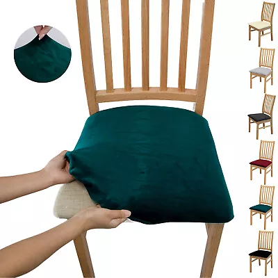 1-8 Kitchen Dining Chair Seat Covers Stretch Velvet Cushion Slipcovers Protector • £6.89