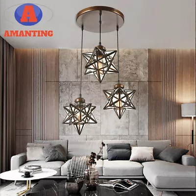 Moravian Star Glass Chandelier 3-Light Hanging Lighting Pendant Lamp Decoration • $88