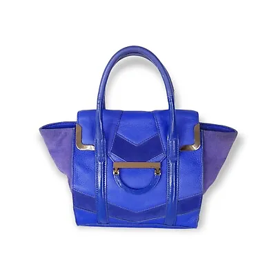 Ladies Mimco Leather And Suede Satchel Bag RRP $399 Electric Blue Cobalt *READ* • $44.69