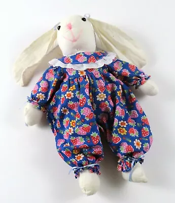 Vintage Handmade Muslin Floppy Eared Bunny Rabbit Strawberries Flowers 15  Tall • $19.86