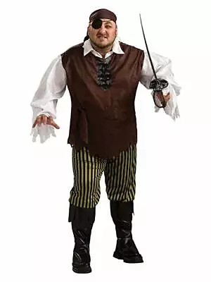 Pirate Costume Men's 3 Pc Br/Gr Shirt Stripe Pant W/ Boot Tops Headscarf Plus  • $44.98