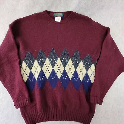 Kirkney Glen Mens XL Shetland Wool Crewneck Sweater Burgundy Argyle • $19.99