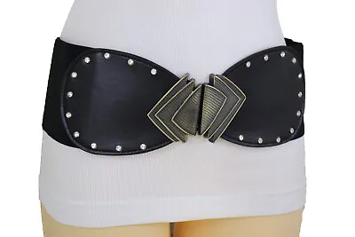 £34.70 • Buy Women Black Elastic Coat Dress Style Belt Hip High Waist Metal Fans Buckle S M