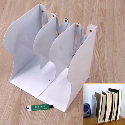 White- Bookends Metal Iron Adjustable Books Holder Stand Desk Heavy Duty Nonskid • £12.35