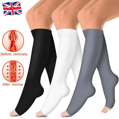 Medical Compression Socks Support Varicose Veins Open Toe 18-21mmHg Women Men • £6.26