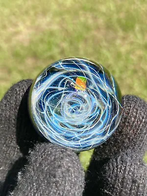 Glass Boro Marble Deep Space With Rainbow Opal 24k Gold Fume ￼swirl Sculpture • $150